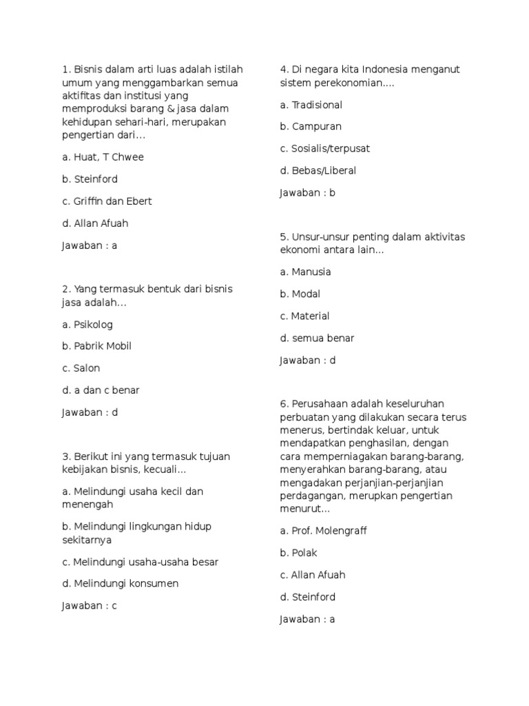 soal pengantar bisnis