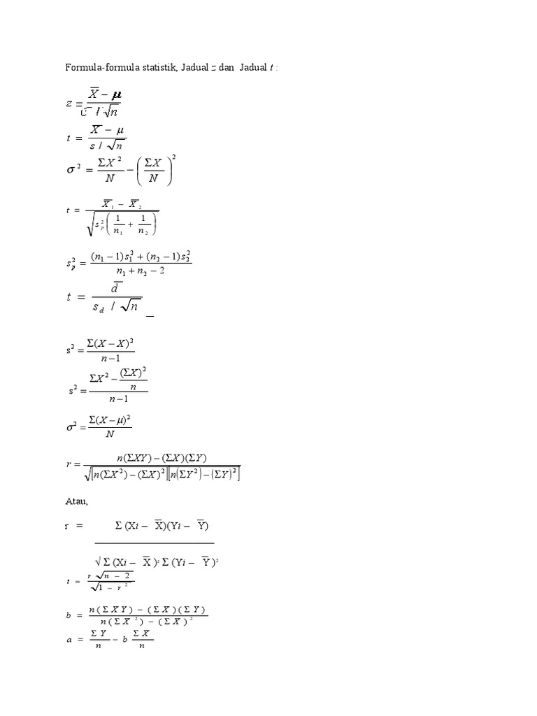 Statistik: Formula dan Jadual t/z | PDF | Science & Mathematics
