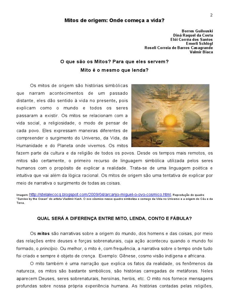 Os Mitos Origem | PDF | Mitologia | Narração