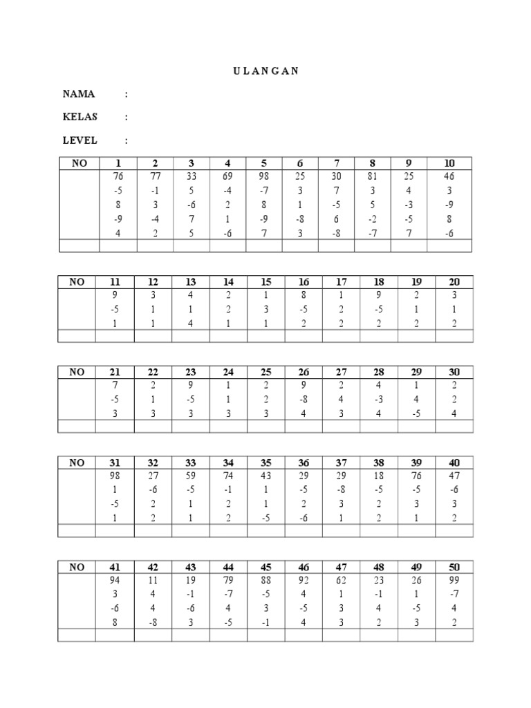 Ulangan Sempoa Puluhan