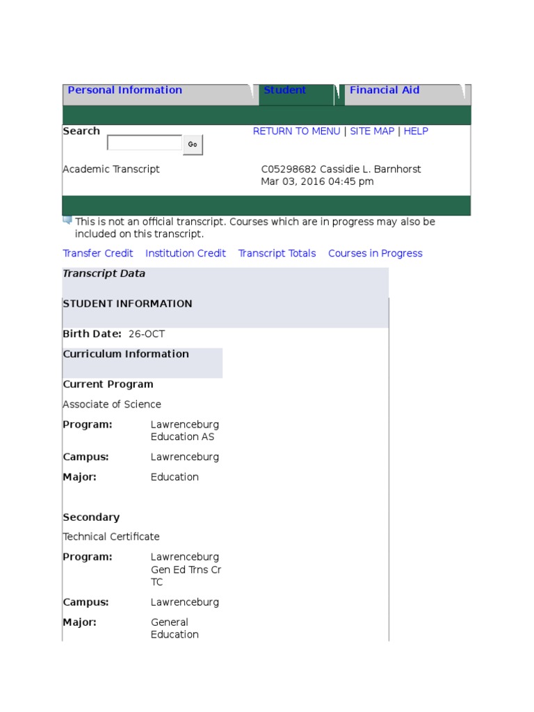 Unofficialtranscript | PDF | Associate Degree | Curriculum