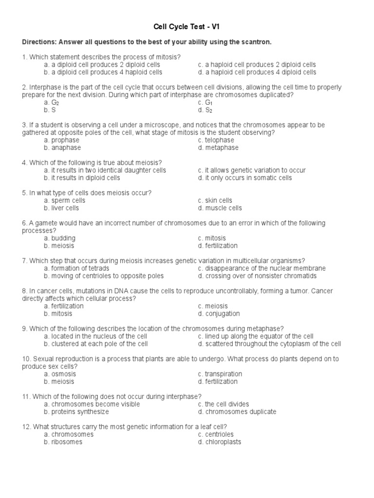 Cell Cycle Test - v1 | PDF | Meiosis | Mitosis