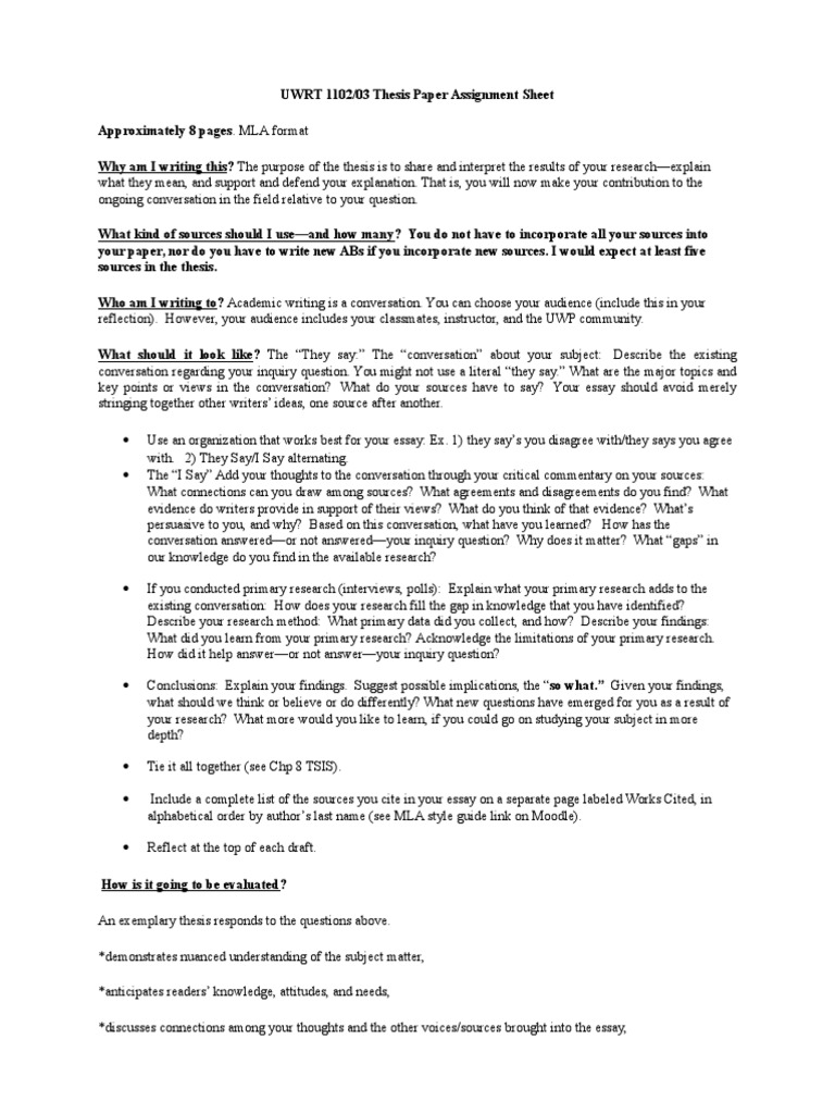 Thesis Paperassignment Sheetspring2016 2 2 | PDF | Essays | Thesis