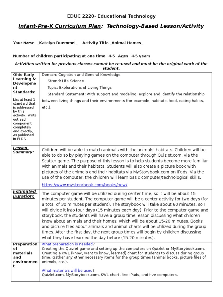 Animal Habitats Lesson Plan | PDF | Lesson Plan | Educational Technology
