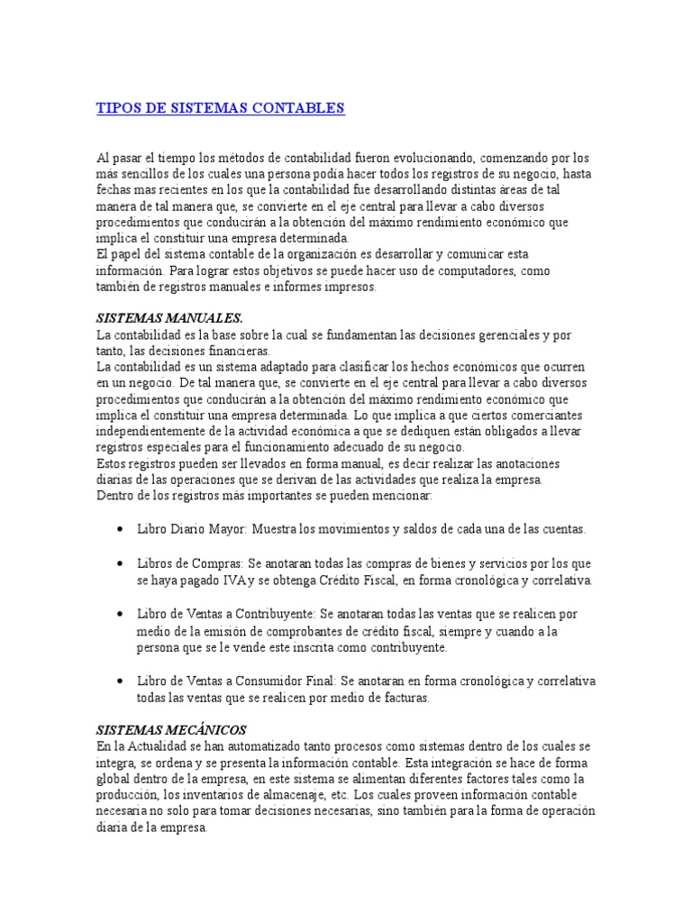 Tipos de Sistemas Contables | PDF | Contabilidad | Economias