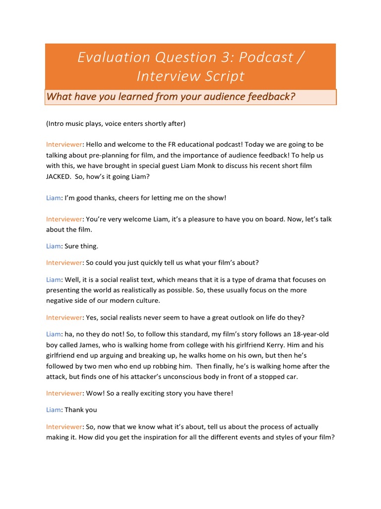 Evaluation Question 3 Radio Interview Script PDF Questionnaire