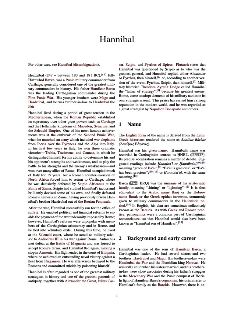 Hannibal One of History's Greatest Military Strategists and His