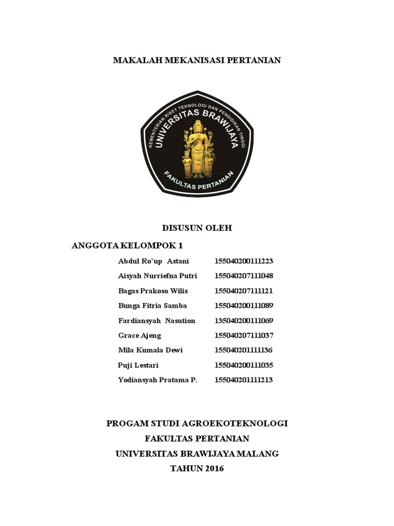 MAKALAH MEKANISASI PERTANIAN  kelompok 1 kelas D doc  MAKALAH MEKANISASI PERTANIAN  kelompok 1 kelas D doc
