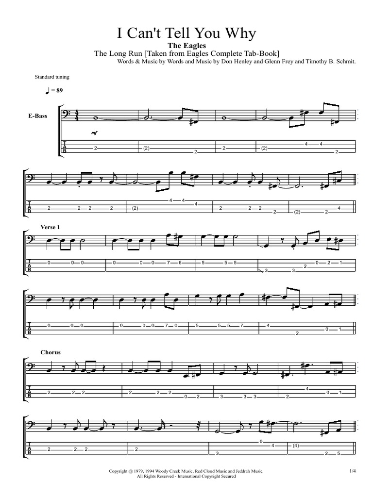 Eagles I Cant Tell You Why (Bass) PDF Rock Songs Country Music