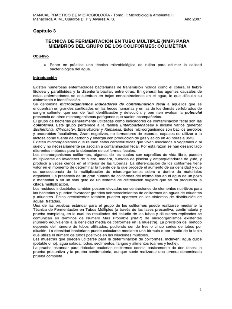 Colimetría de Coliformes en Agua | PDF | Microbiología | Naturaleza