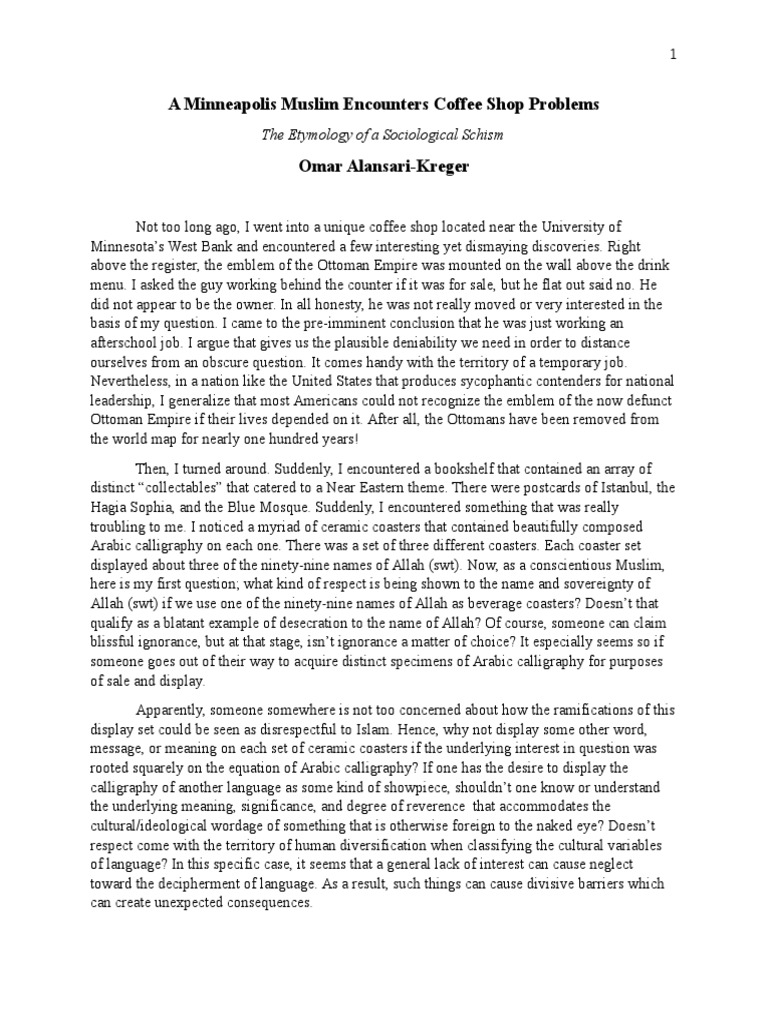 A Minneapolis Muslim Encounters Coffee Shop Problems PDF First
