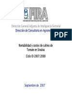 Rentabilidad y Costos de Cultivo de Tomate en Sinaloa Ciclo OI 2007-2008