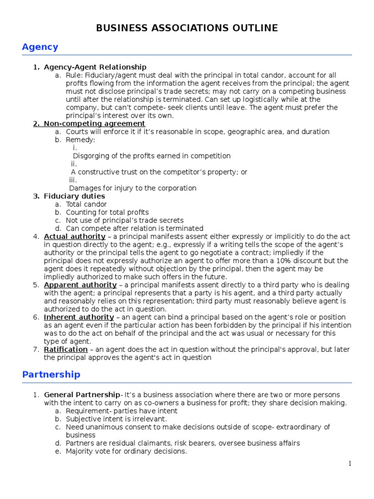 Business Associations Overview and Duties | PDF | Partnership | Law Of ...