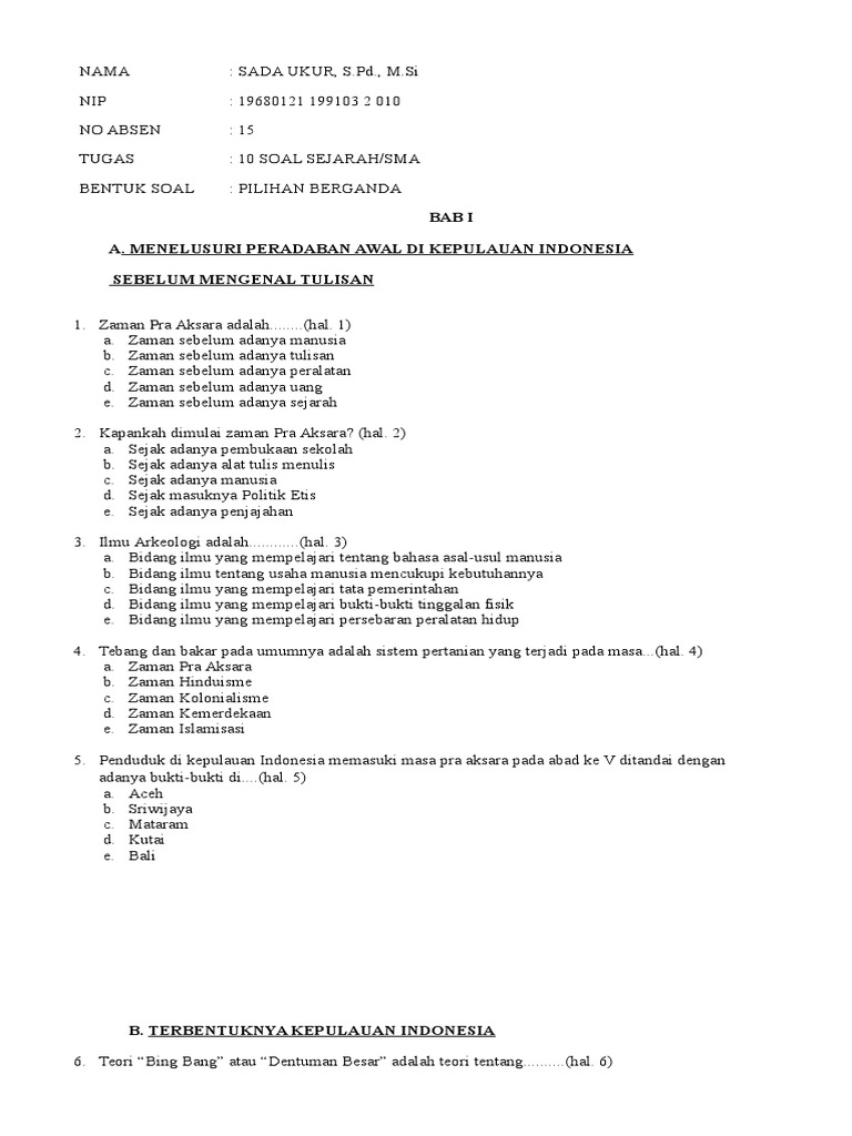 Contoh Soal Materi Ips Tentang Masa Pra Aksara