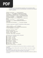 Exerc. Pronomes Relativos 9º Ano