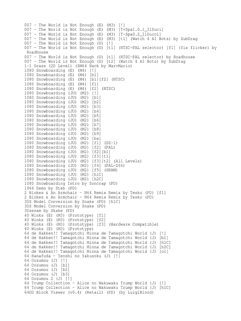 Lista ROMs N64 (2015-06-22) (v1.0c) | PDF