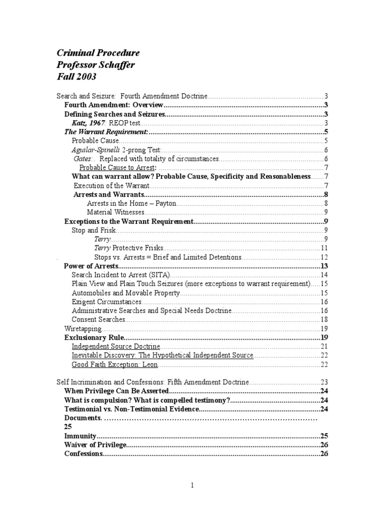 Fourth Amendment Criminal Procedure Guide | PDF | Search Warrant ...