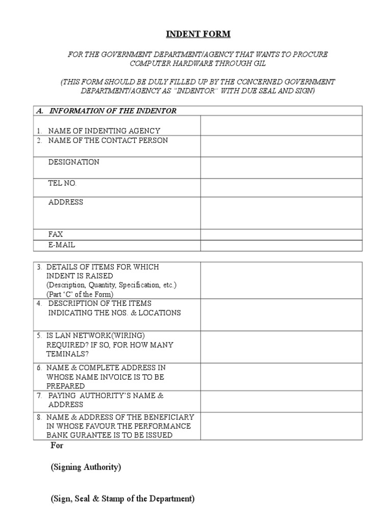 Government Computer Hardware Indent Form | PDF | Printer (Computing ...
