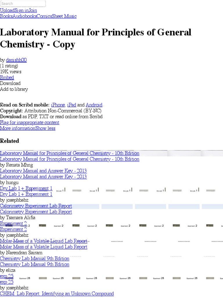 Laboratory Manual for Priprinciples of chem nciples of General Chemistry -  Copy | Physical Sciences |