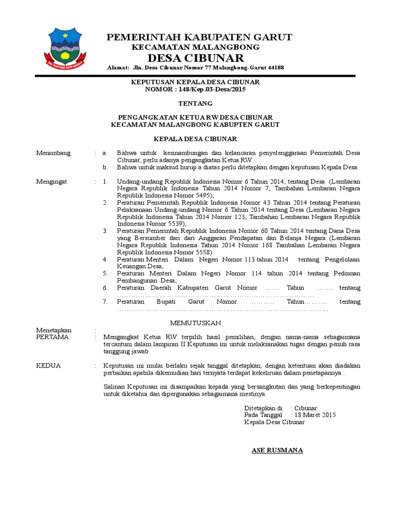 Sk Pengangakatan Ketua Rtrw