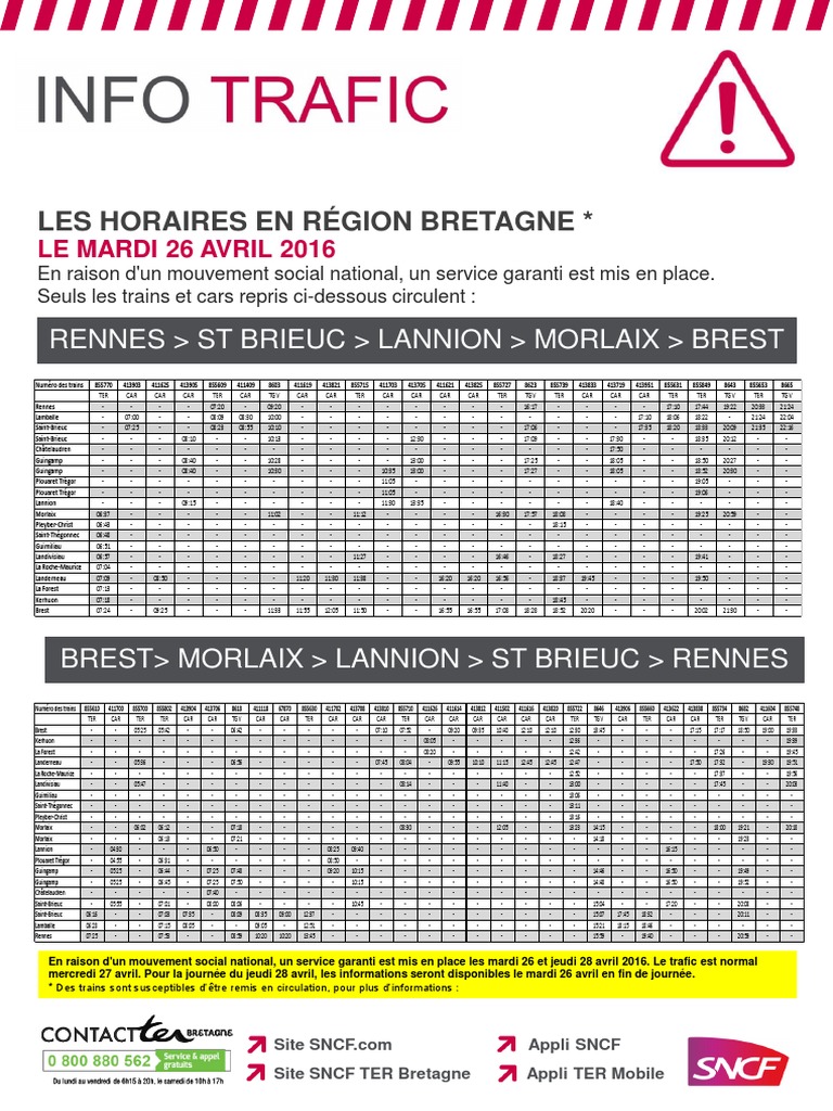 Grève de la SNCF. Les horaires des TER en région Bretagne