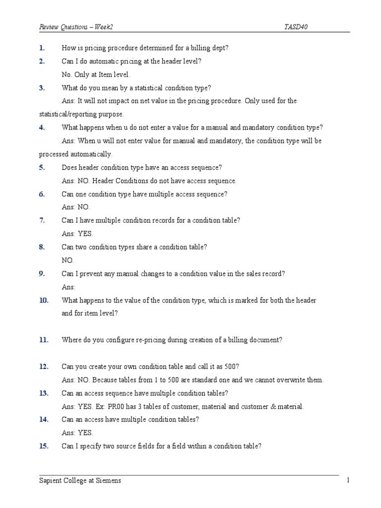 Sap Sd Pricing Interview Questions Pdf Rebate Marketing