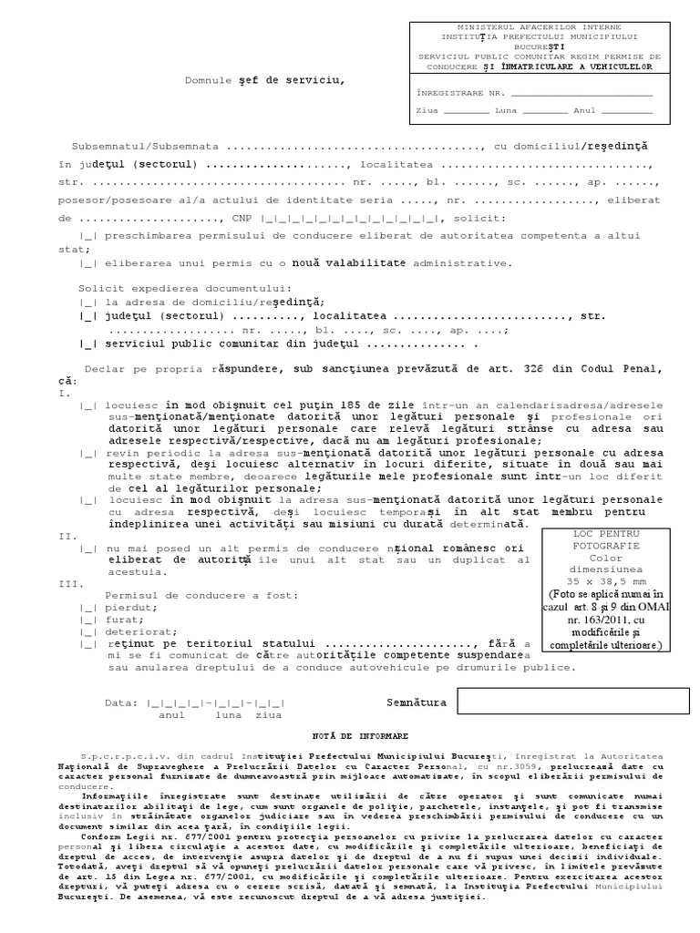 6 Cerere Preschimbare Permis De Conducere Strain