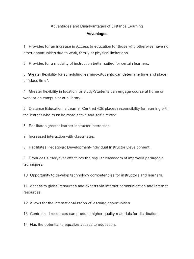 Advantages and Disadvantages of Distance Learning | PDF | Distance ...