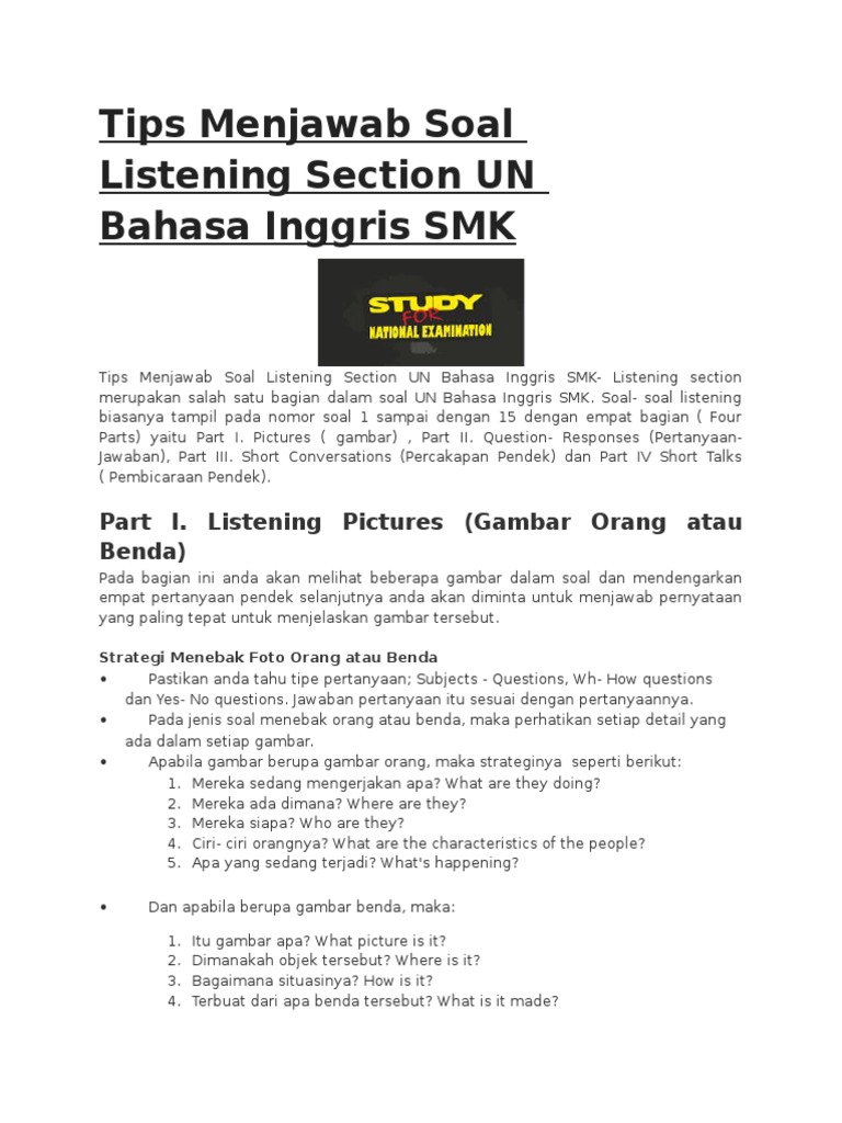 Contoh Soal Bahasa Inggris Listening Smk - Contoh Soal Terbaru
