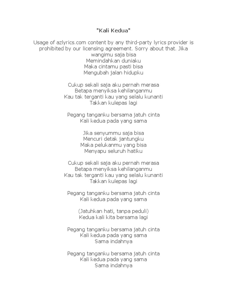 Kali Kedua Raisa Lirik Lirik kali kedua oleh raisa. kali kedua raisa lirik