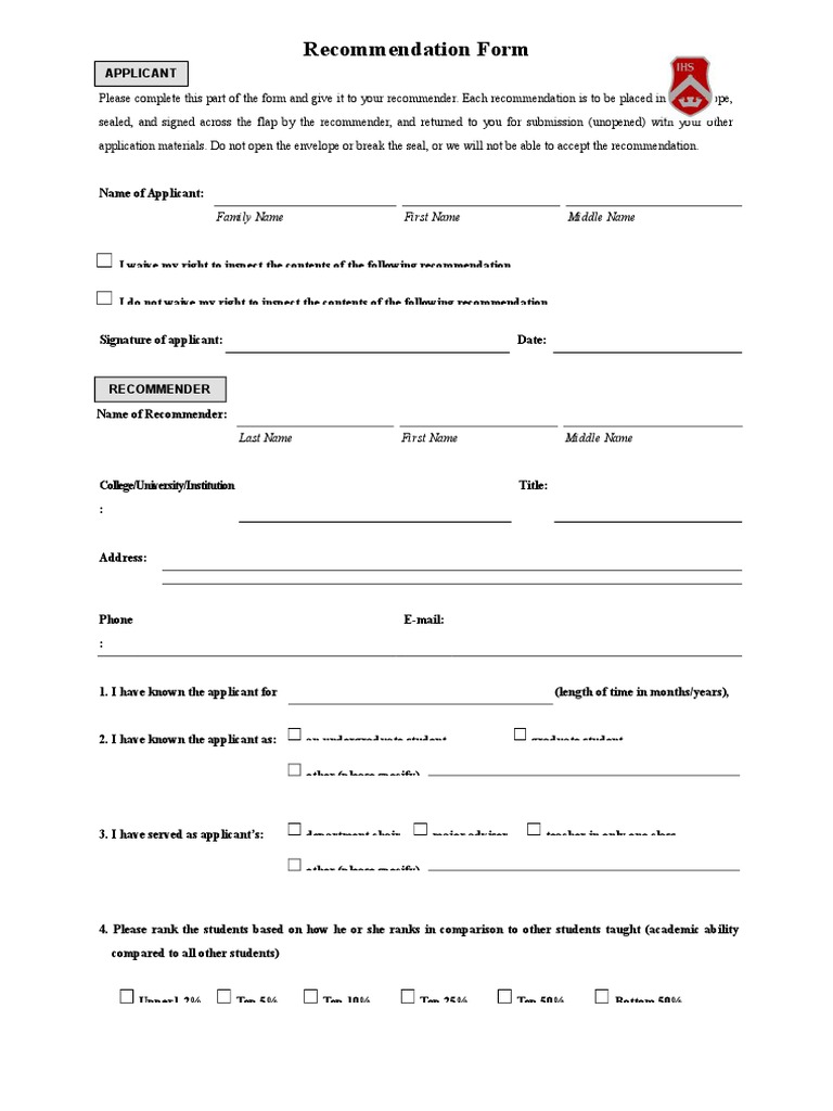 Graduate Recommendation Form Template | PDF | Career & Growth