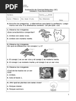 Ciencias - 1° - EVALUACIÓN - UNIDAD 1 - Los Seres Vivos