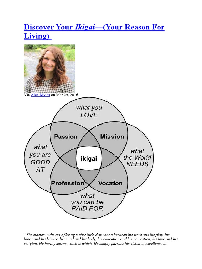 Finding Purpose and Meaning: Understanding Ikigai and Discovering Your  Reason for Living, PDF, Meaning Of Life