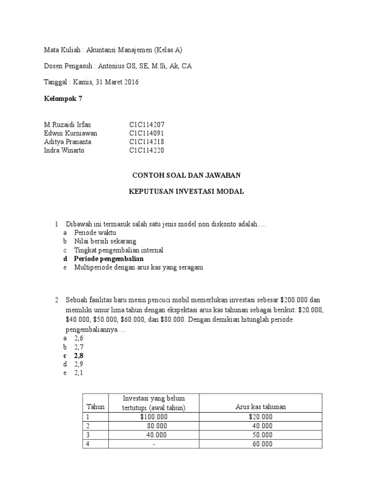 Kelompok 7 Soal Keputusan Investasi Modal