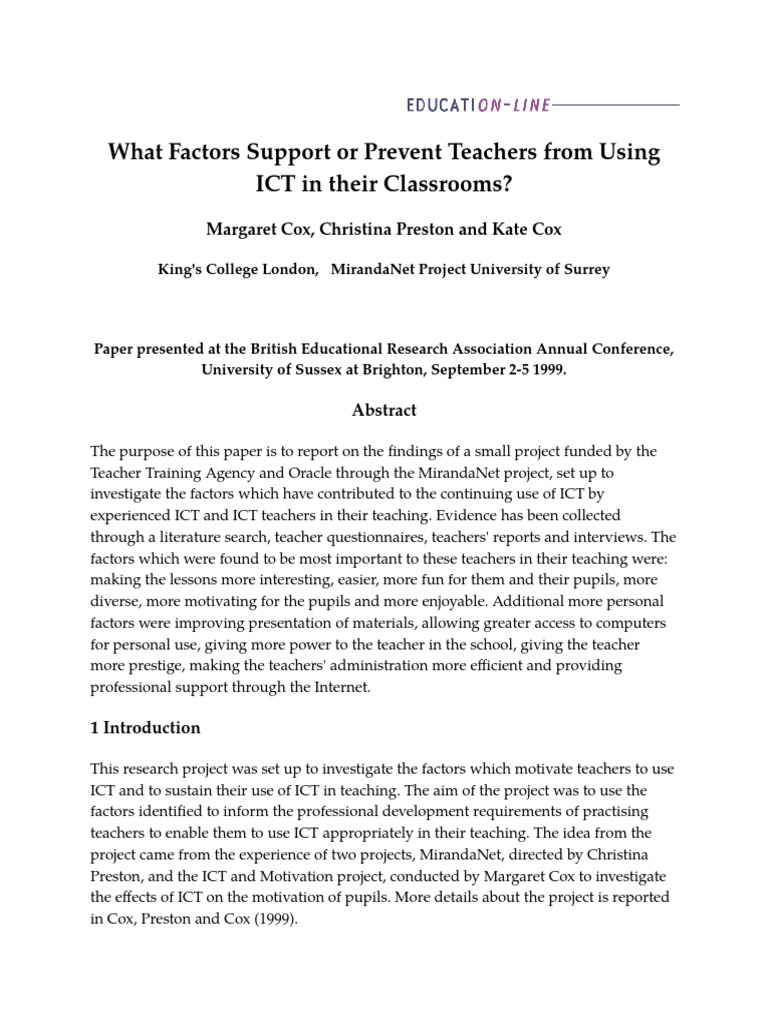 Factors Influencing ICT Use in Education | PDF | Educational Technology ...