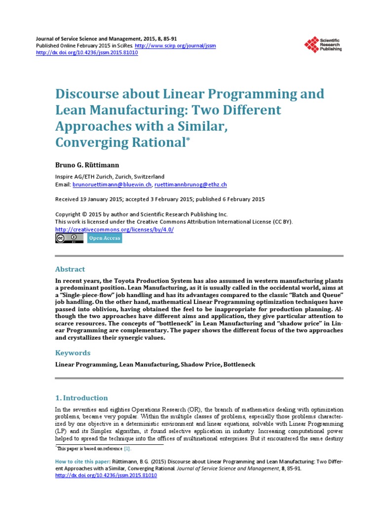 Linear Programming and Lean Manufacturing | PDF | Mathematical ...