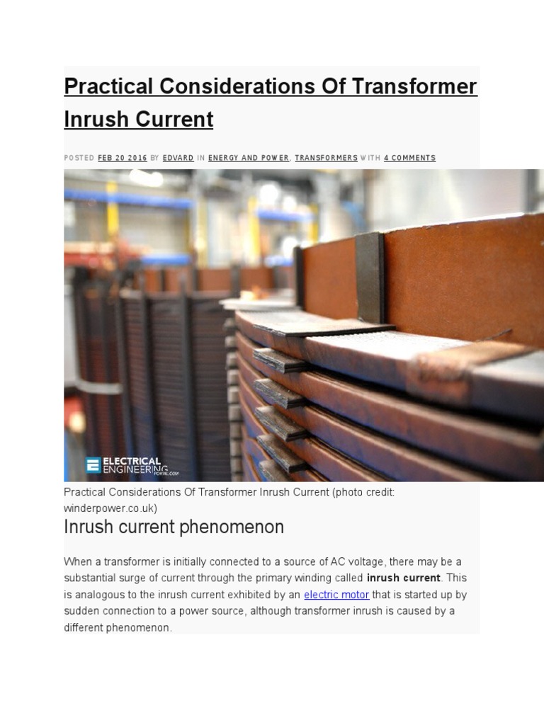 Practical Considerations of Transformer Inrush Current | PDF