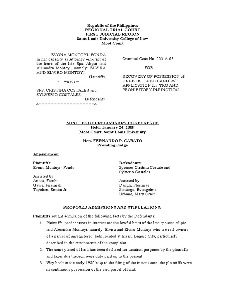 Preliminary Conference Minutes - 2009 | PDF | Government | Common Law