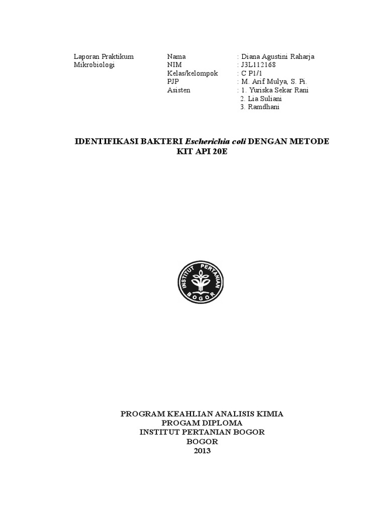 Identifikasi E. coli dengan API 20E | PDF | Sains & Matematika