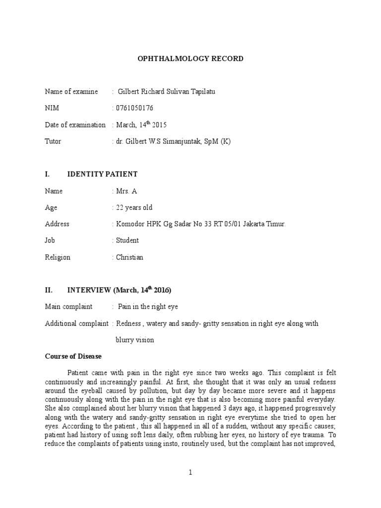 Ophthalmology Record Ujian Gilbert | PDF | Cornea | Sensory Organs