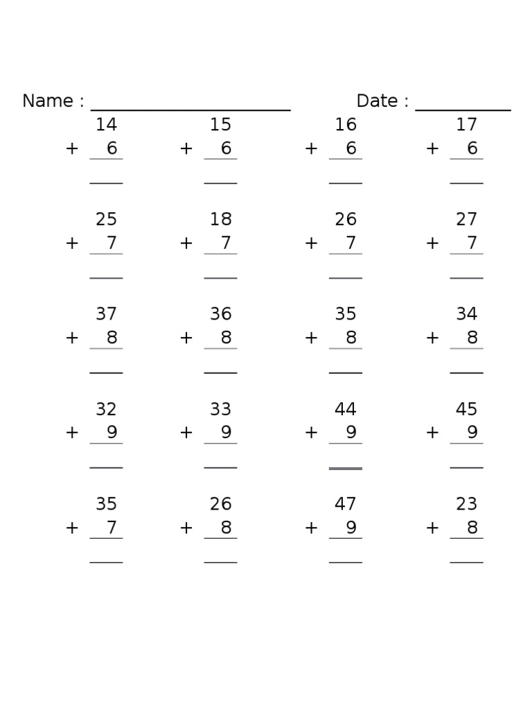 Simple Math Practice Worksheet | PDF