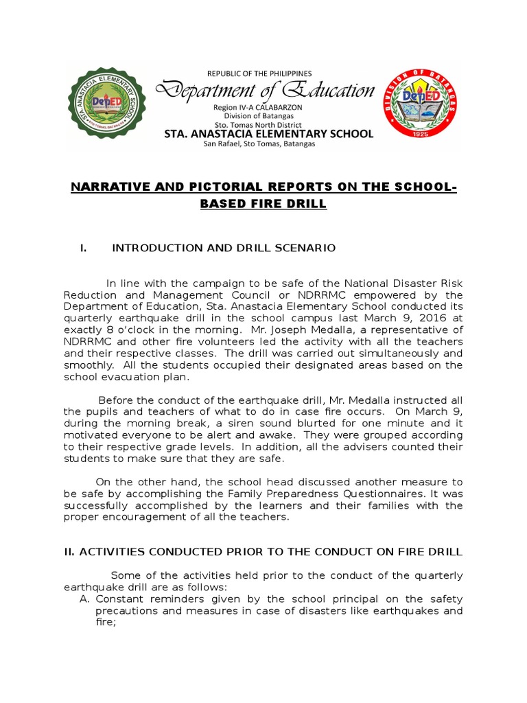 Narrative Report On Earthquake and Fire Drill | PDF