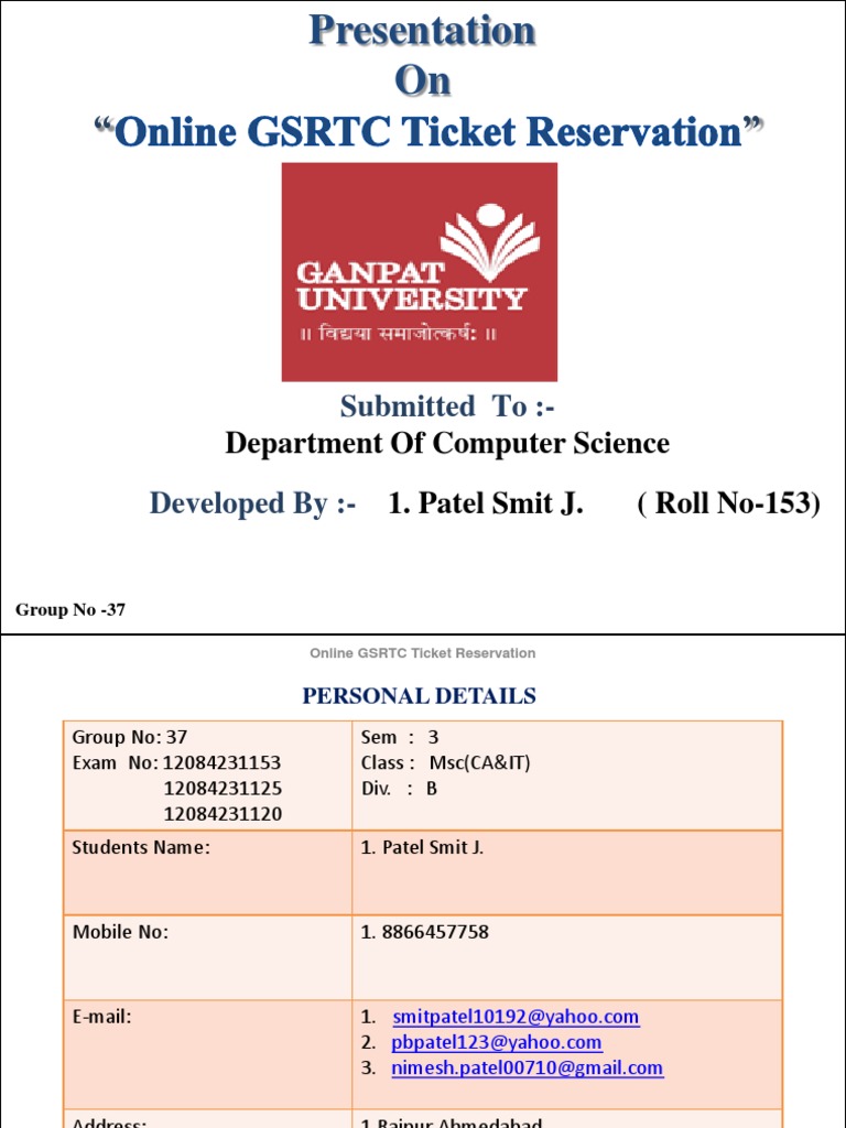 Online GSRTC Ticket Reservation System | PDF | Online And Offline ...