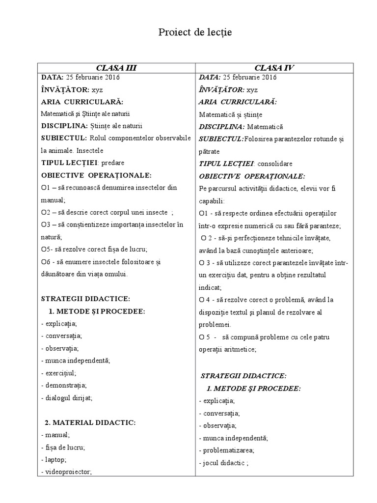 Proiect De Lectie 3 Pentru Joi 25 02 2016