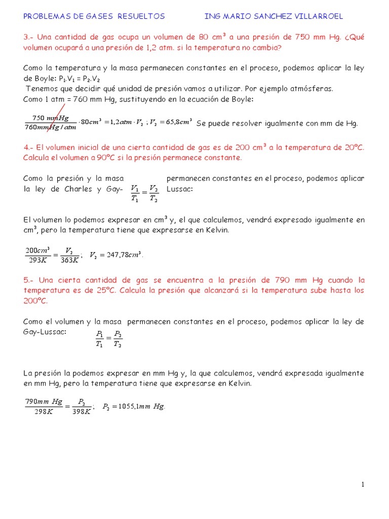 Problemas Resueltos de Gases Ideales | PDF | Gases | Mole (Unidad)