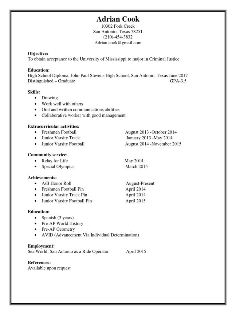 Adrian Cook: Objective | PDF | Sports & Recreation
