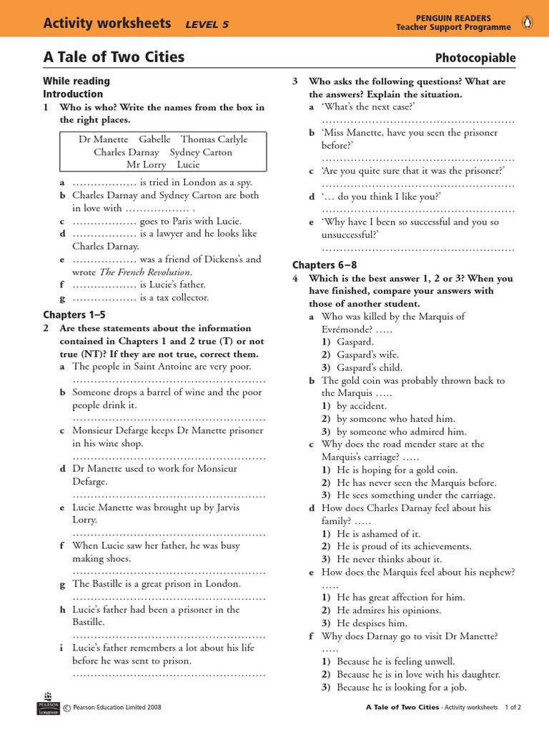 Worksheets | PDF | A Tale Of Two Cities | Novels