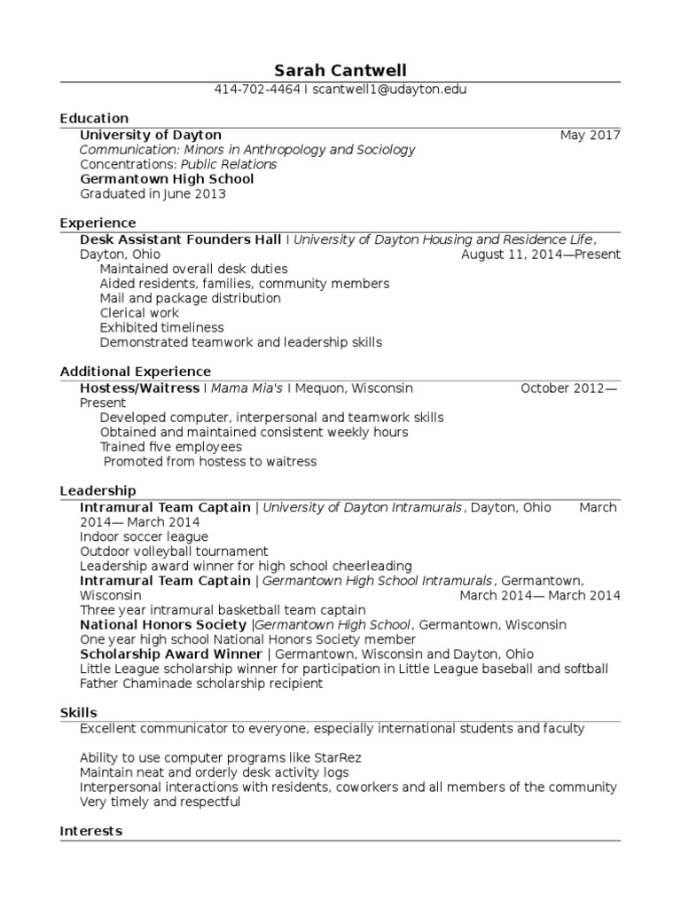 Sarah Cantwell Communication Minors in Anthropology and Sociology PDF