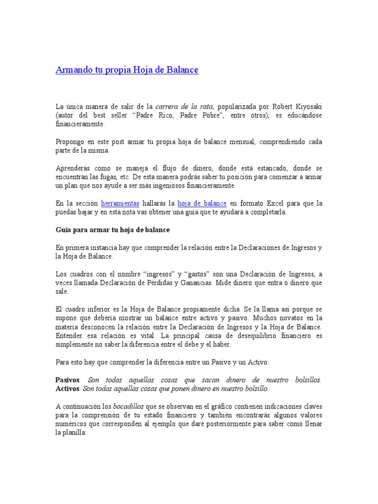 Cómo Crear Tu Hoja de Balance Financiera | PDF