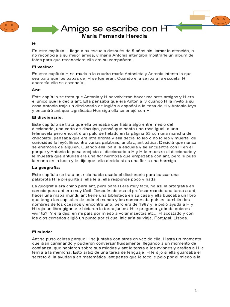 Resumen Amigo Se Escribe Con H | PDF